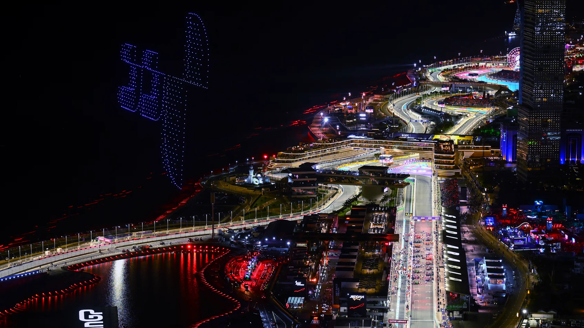 Saudi Arabian Grand Prix circuit at night